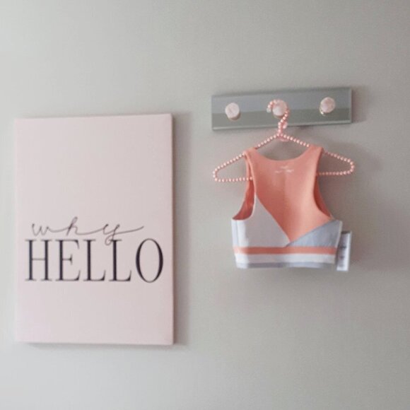 NWT Lazypants coral pink peach, grey & white sports bra top & leggings bundle - Picture 9 of 13